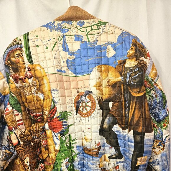 Begedor vtg quilted silk bomber jacket native meso-Americans Columbus jaguars - Picture 1 of 13